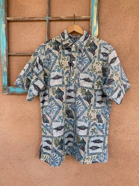 Vintage 1980s 1990s Mens Cotton Hawaiian Shirt Go… - image 1