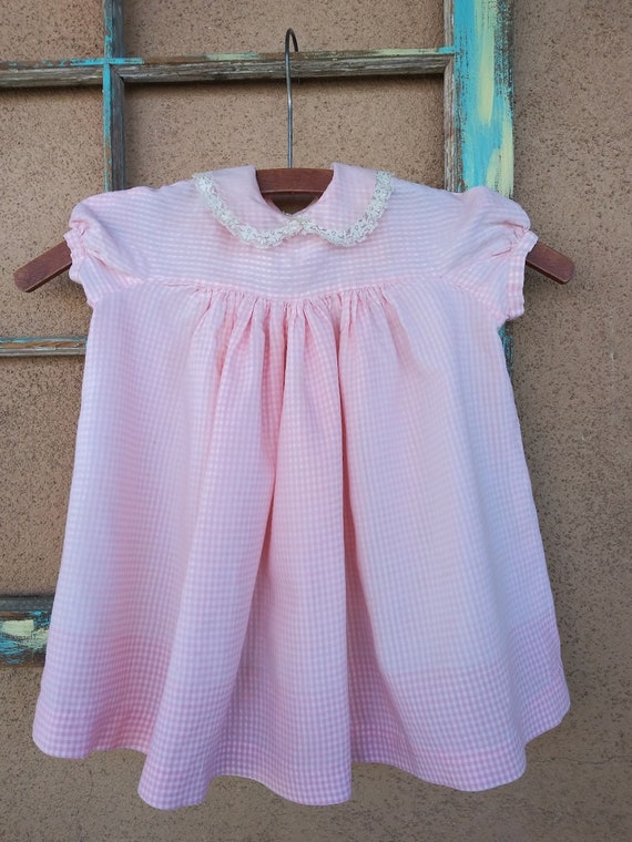 Vintage 1960s Pink Gingham Girls Dress 2T - image 2