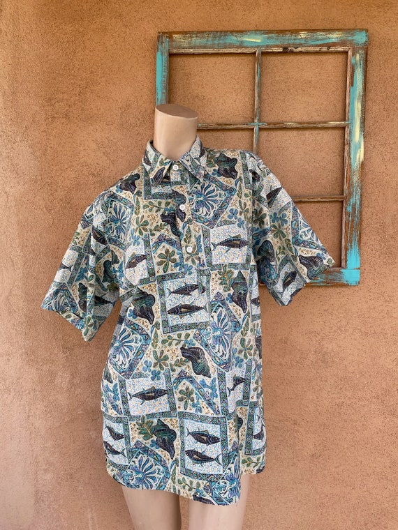 Vintage 1980s 1990s Mens Cotton Hawaiian Shirt Go… - image 2