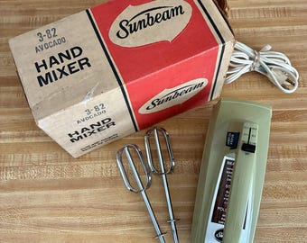 Vintage 1970s Avocado Green Sunbeam Hand Mixer 3 Speed