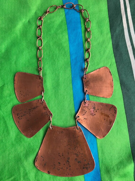 Vintage 1950s Copper Bib Necklace Earrings Demi P… - image 6