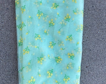 Vintage 1960s 1970s Sheer Pastel Green Flocked Chiffon Fabric Remnant 1+ Yd