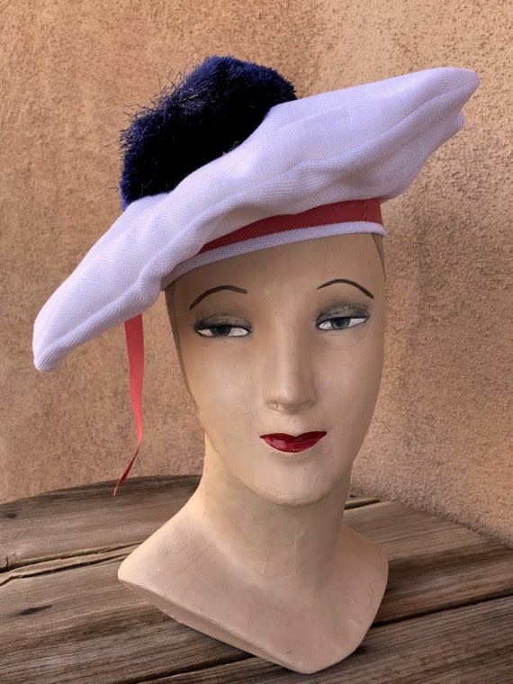 Vintage 1960s Mod Sailor Hat Pancake Novelty Cap S