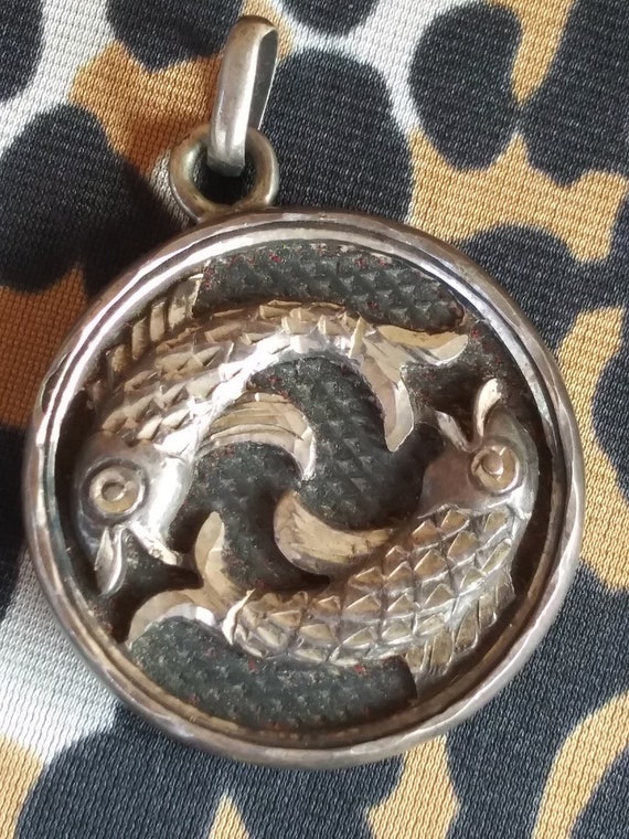 Vintage 1940s Silver Fish Pendant Pisces Zodiac - image 1