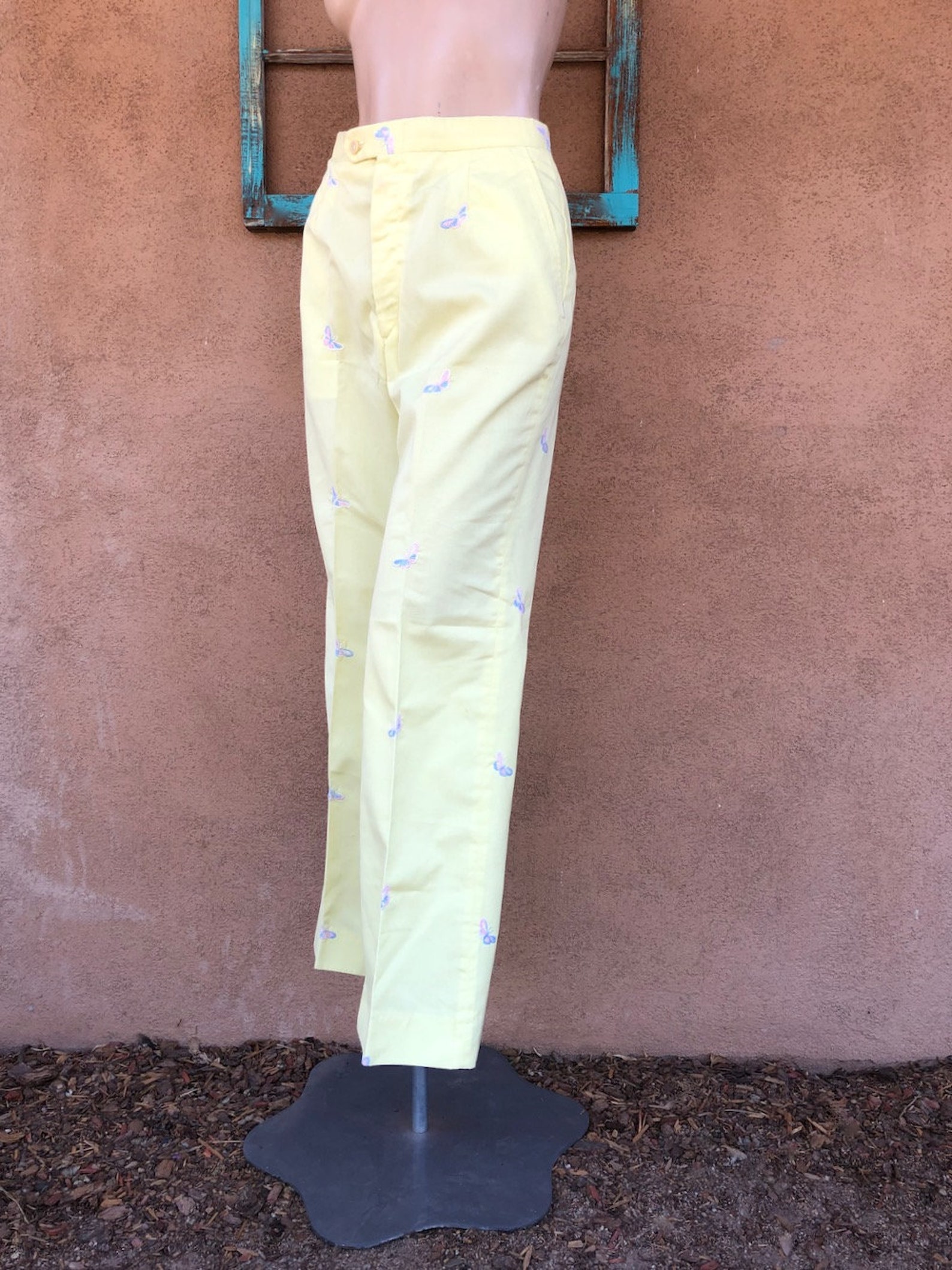 Vintage 1970s Yellow Golf Pants Butterflies W26 Inseam 29 Etsy