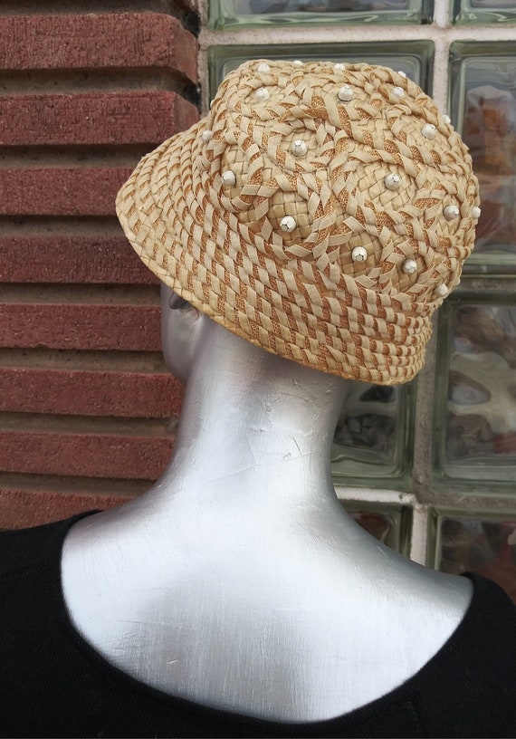 Vintage 1950s Straw Hat Juliette Caplet Style - image 6