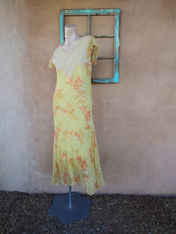 Vintage 1920s Silk Chiffon Tea Dress Floral Sz S