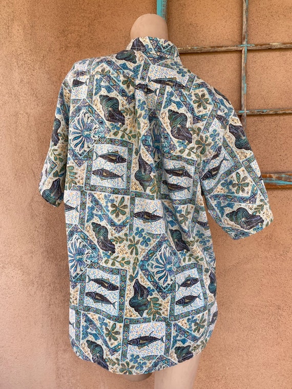 Vintage 1980s 1990s Mens Cotton Hawaiian Shirt Go… - image 6