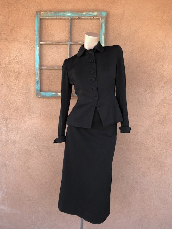 Vintage 1950s Black Wool Gabardine Suit W Velvet … - image 6