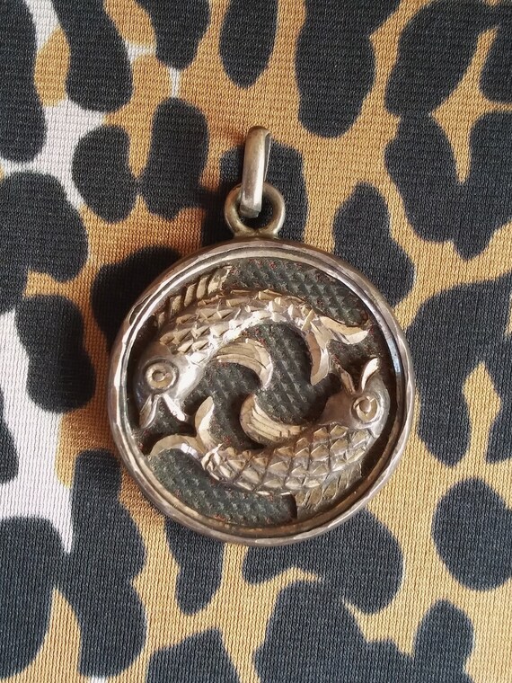 Vintage 1940s Silver Fish Pendant Pisces Zodiac - image 4