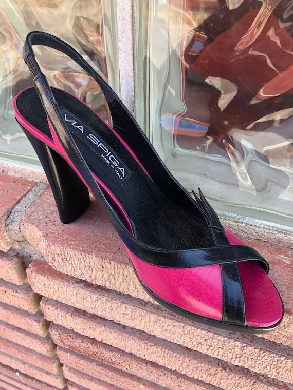 Vintage 1990s Y2K Magenta High Heel Shoes Peep Toe