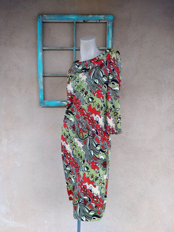 Vintage 1960s Mod Psychedelic Sheath Dress Sz M L
