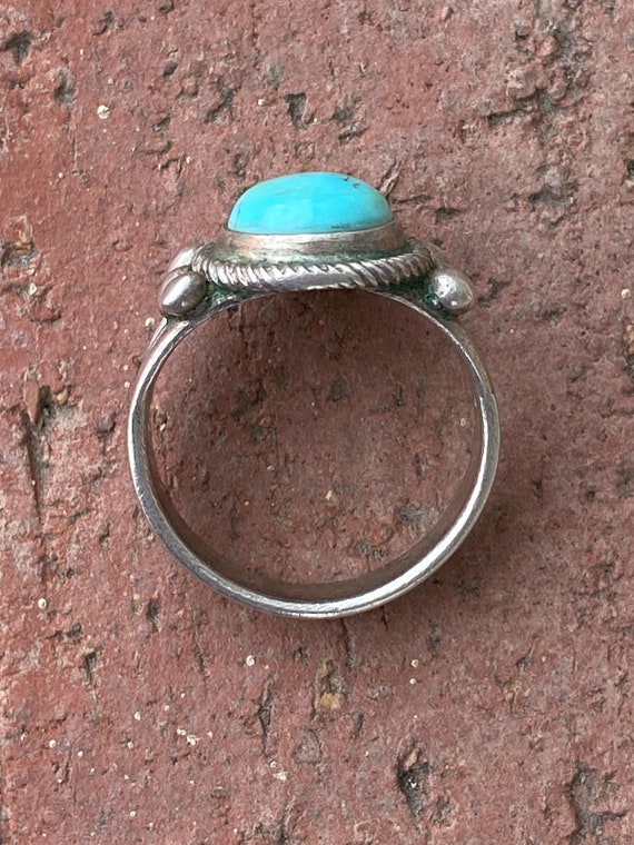 Vintage 1970s Native Turquoise Ring Sterling Silv… - image 7