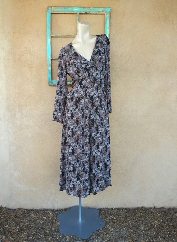 Vintage 1990s Floral Rayon Dress 1930s Style Sz S