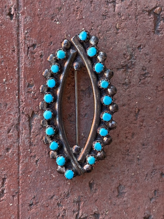 Vintage 1940s 1950s Turquoise Brooch Zuni Petit Po