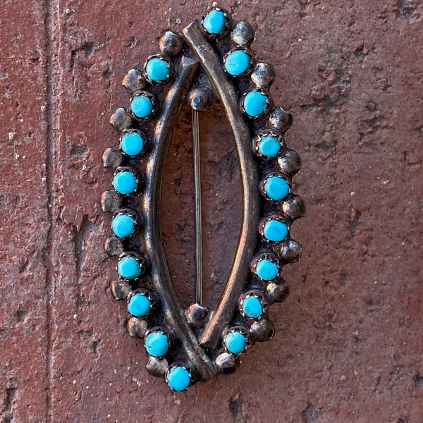 Vintage 1940s 1950s Turquoise Brooch Zuni Petit Point