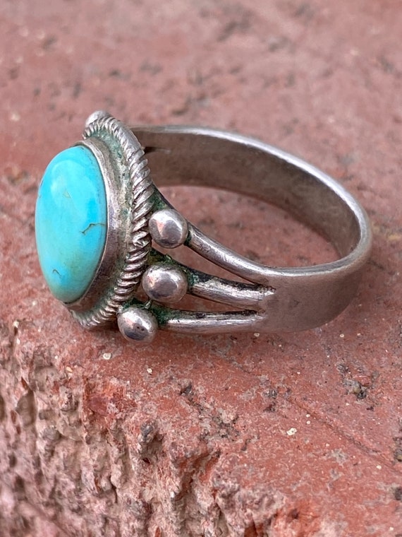 Vintage 1970s Native Turquoise Ring Sterling Silv… - image 5