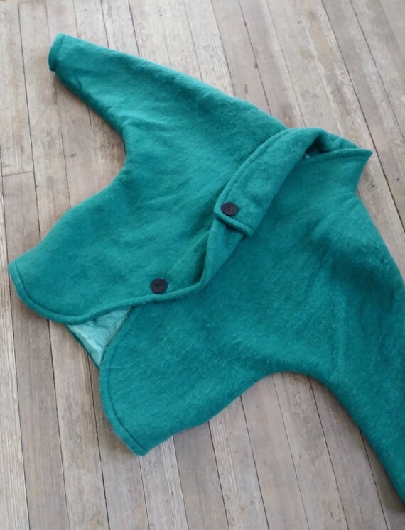 Vintage 1980s Wool Blanket Coat Emerald Green Sz … - image 7