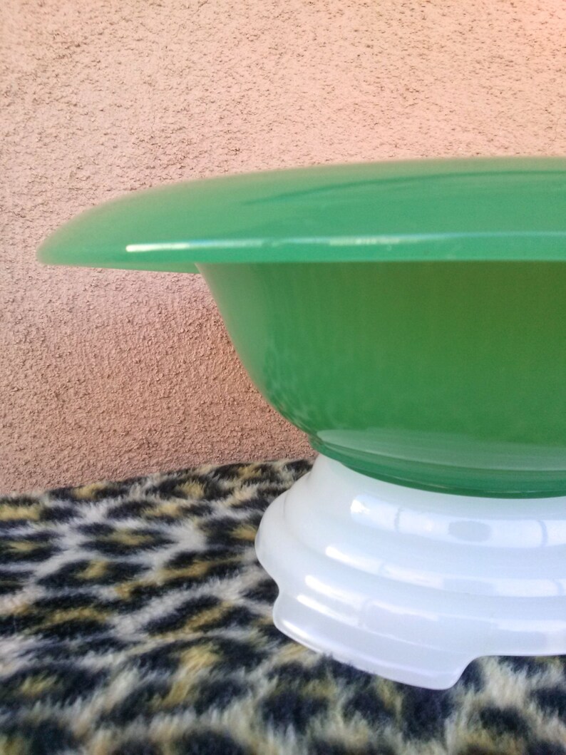 Vintage 1940s Bowl Jadeite Milk Glass Pedestal Serving Bowl Etsy