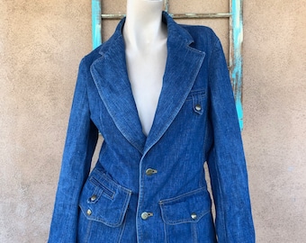 Vintage 1970s Mens Denim Jacket Blazer Sz S 36