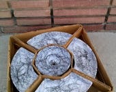 Vintage 1960s White Bowl Black Spaghetti Drizzle Hazel Atlas Lazy Susan NIB