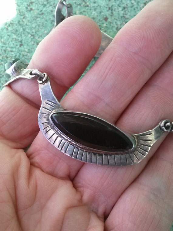 Vintage 1970s Onyx Silver Necklace Taxco Mexican … - image 2