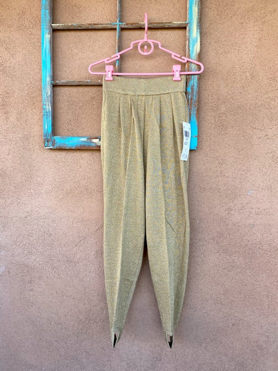 Vintage 1990s Gold Metallic Stirrup Pants Sz S M - image 3