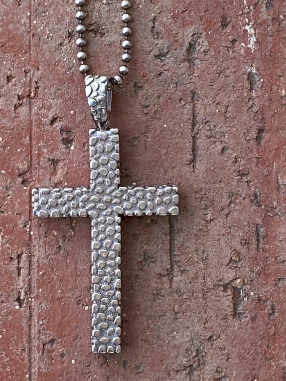 Vintage 1990s Silver Cross Necklace 30 Inches - image 2