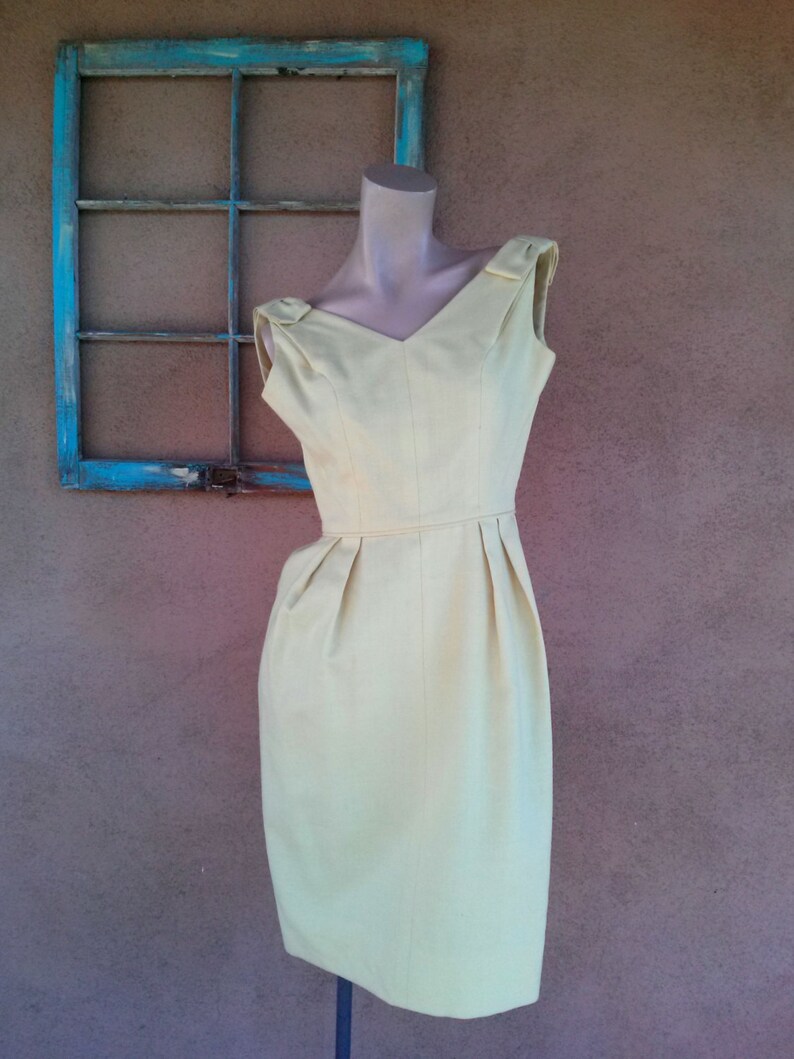 Vintage 1960s Yellow Linen Sundress Wiggle Dress Sz XS W22.5 | Etsy