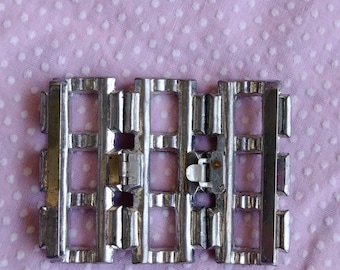 Boucle De Ceinture Ancienne En étain Avec Strass - Femme 1930-1950 - Style Géométrique - Occasion Très Bon état
