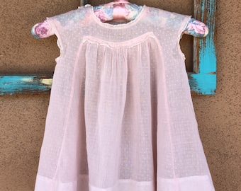 Vintage 1930s Sheer Pink Baby Dress Dotted Swiss Sz 2T