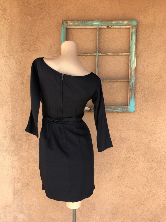 Vintage 1980s Navy Blue Silk Wrap Dress Sz xS S - image 6