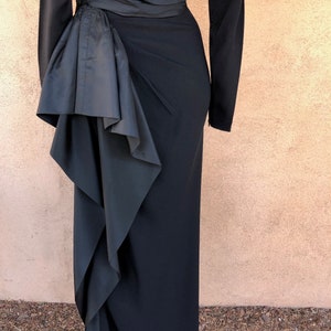 Vintage 1940s Black Crepe Formal Gown with Swag W26.5 Frank Starr image 7