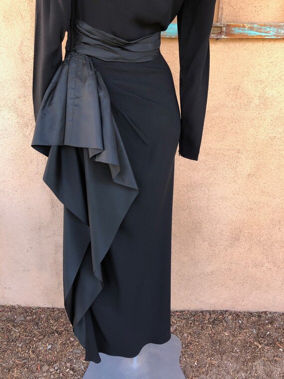 Vintage 1940s Black Crepe Formal Gown with Swag W… - image 7