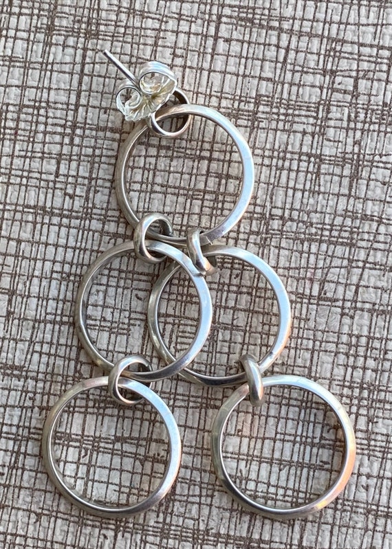 Vintage 1990s Silver Dangling Hoop Earrings Pierc… - image 4
