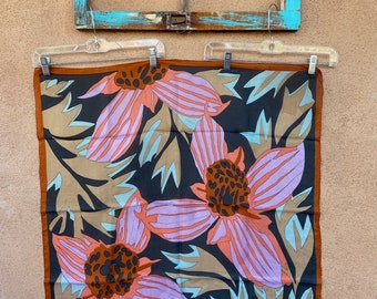 Vintage 1980s Floral Silk Scarf Square 30.5 x 31.5"