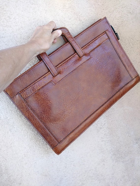Vintage 1970s Brown Vinyl Attache Briefcase Handba