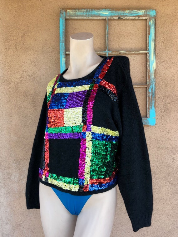 Vintage 1980s Cropped Angora Sweater with Sequins… - image 3