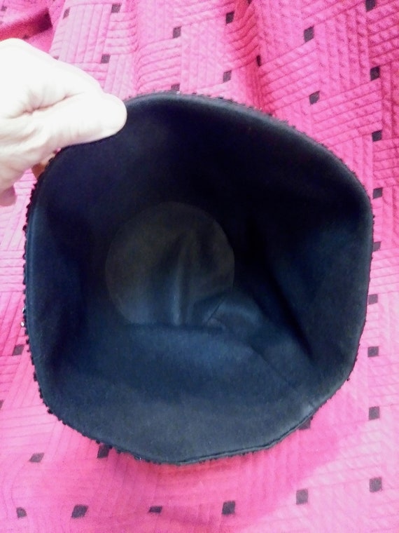 Vintage 1950s Black Satin Bucket Hat OS - image 9