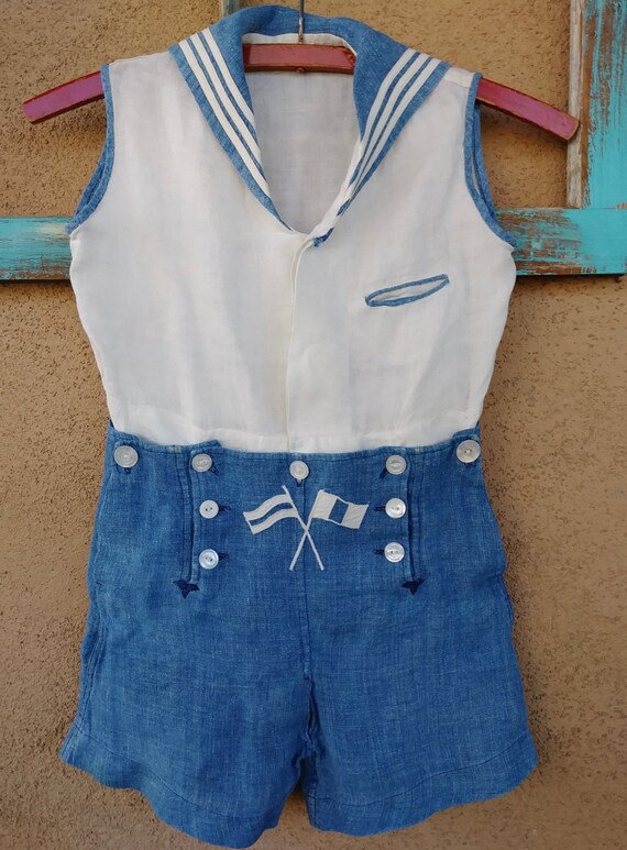 Vintage 1940s Sailor Suit 40s Nautical Romper Chil