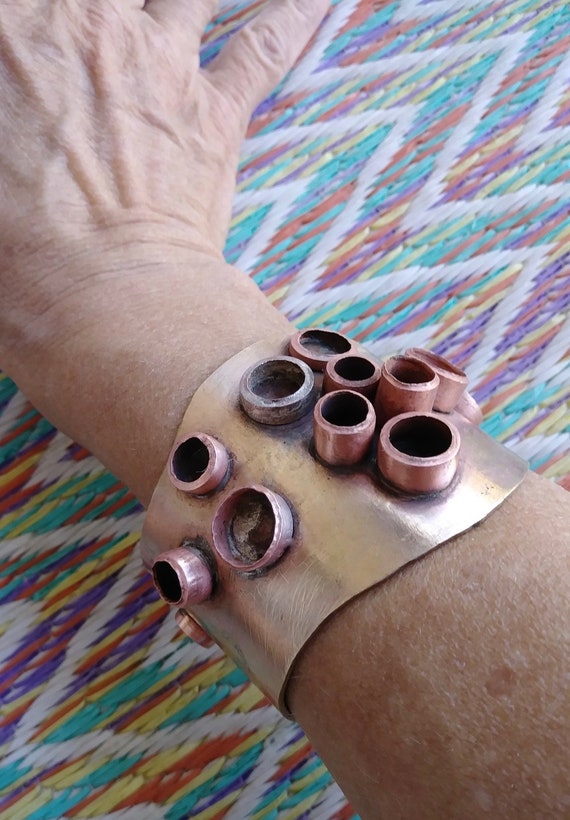 Vintage 1970s Brutalist Copper Cuff Bracelet Unis… - image 6