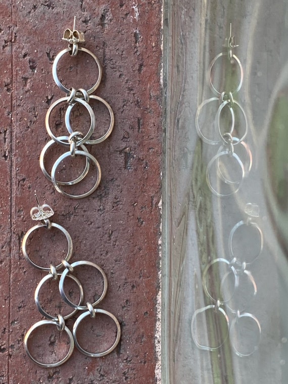 Vintage 1990s Silver Dangling Hoop Earrings Pierc… - image 2