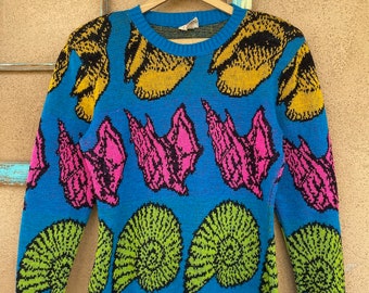 Vintage 1980s Betsy Johnson Cropped Sweater Punk Label Seashells OS