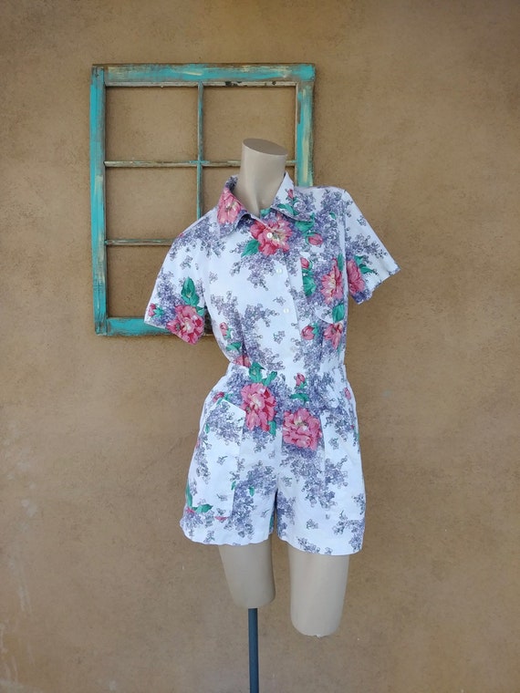 Vintage 1980s Chintz Shorts Blouse Floral Sunsuit