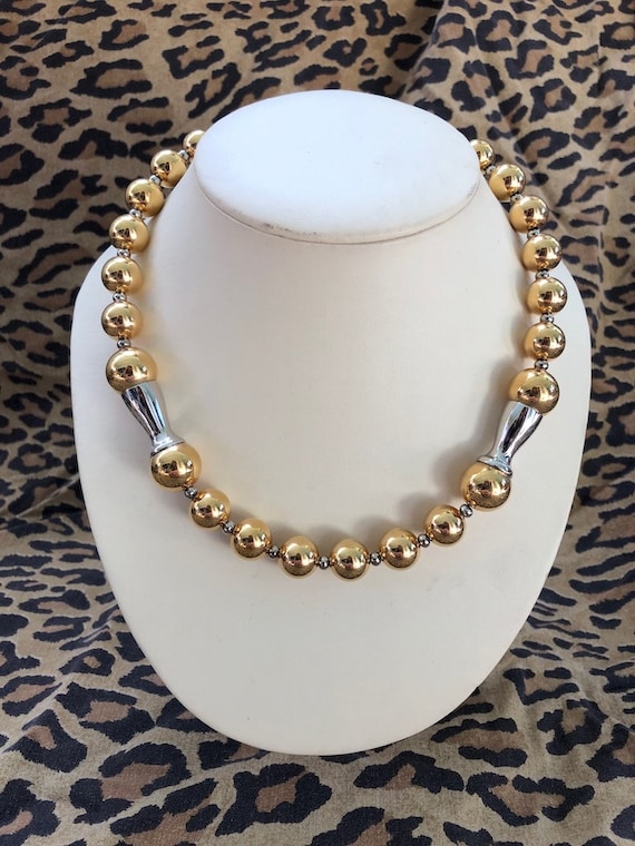 Vintage 1960s Gold Bubble Bead Necklace Signed Nap