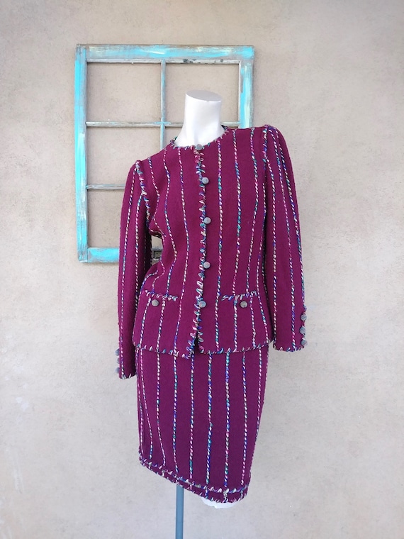 Vintage 1970s Adolfo Wool Suit Knit Boucle 2 PC US