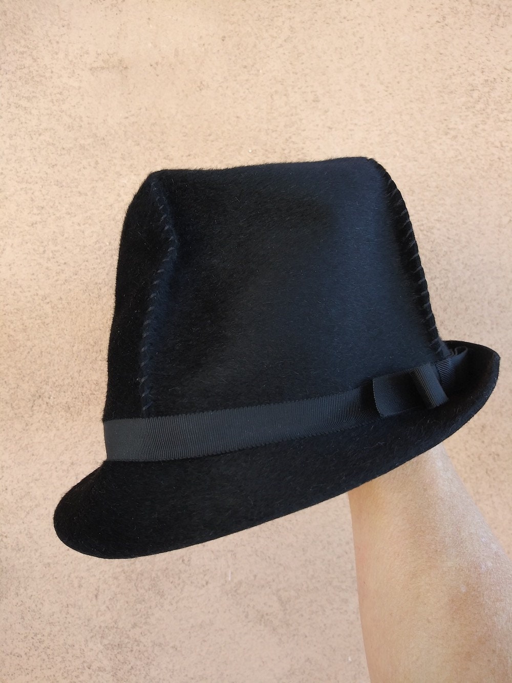 VTG 1960s Womens Black Wool Fedora Hat Lawliet Womens Vintage Black Wool Felt Floppy Wide Brim  main image 3