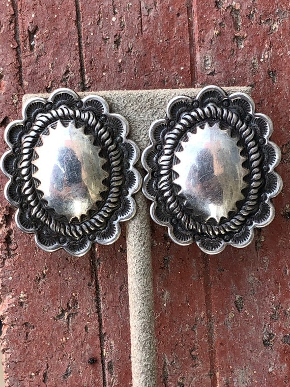 Vintage 1970s Silver Concho Earrings Pierced