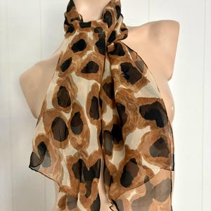 Vintage 1960s Animal Print Silk Chiffon Scarf Long Rectangle