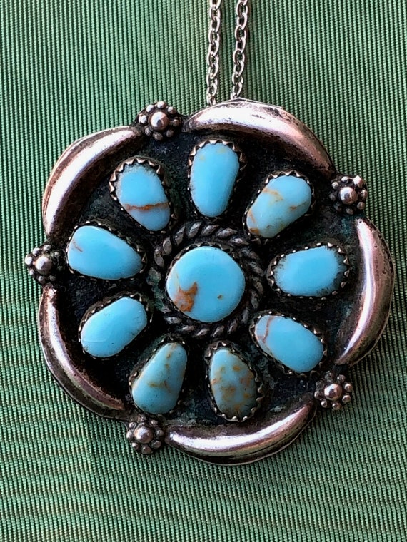 Vintage 1950s Turquoise Pendant Necklace Unisex 1… - image 4